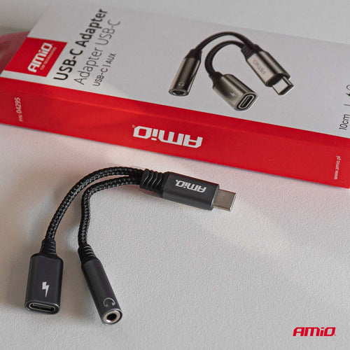 Adapter rozgałęźnik USB-C na  USB-C + Mini Jack 3.5mm 10cm AMIO-04295